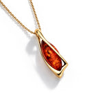Gold Plated Sterling Silver Natural Baltic Amber Angular Marquise Pendant