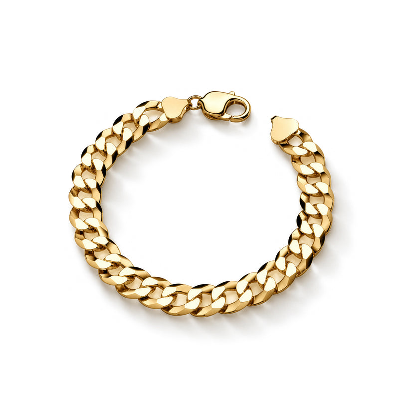 Gold plated sterling silver 11mm mens curb bracelet 8.5 inch - top