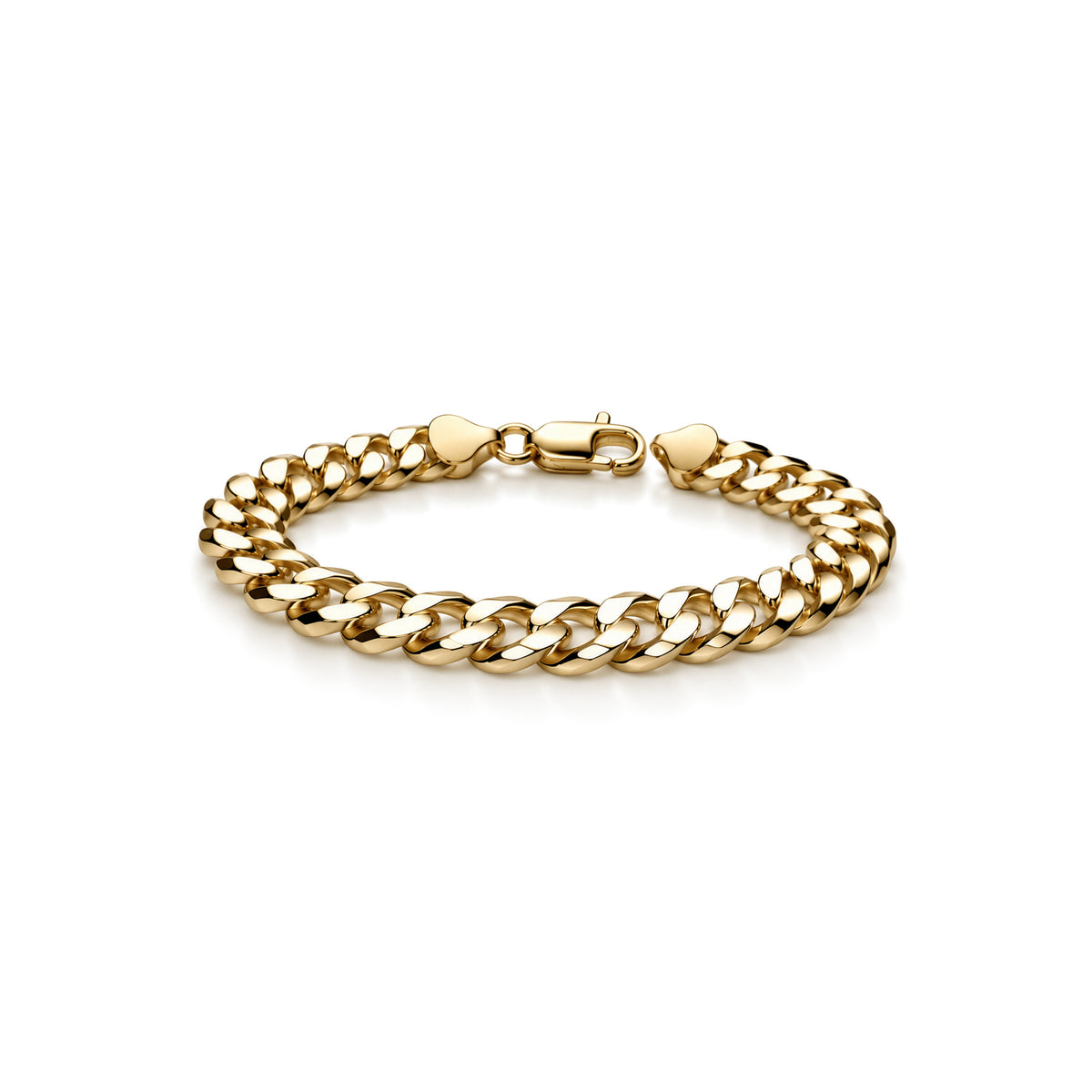 Gold plated sterling silver 8.75mm mens curb bracelet 8.5 inch - front