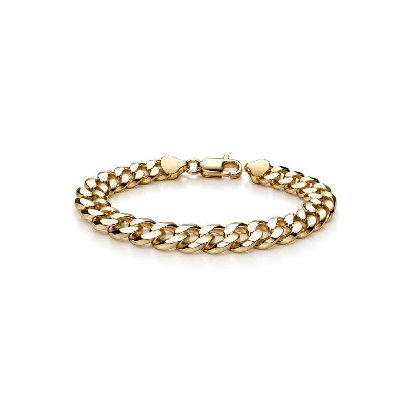 Gold plated sterling silver 8.75mm mens curb bracelet 8.5 inch - front