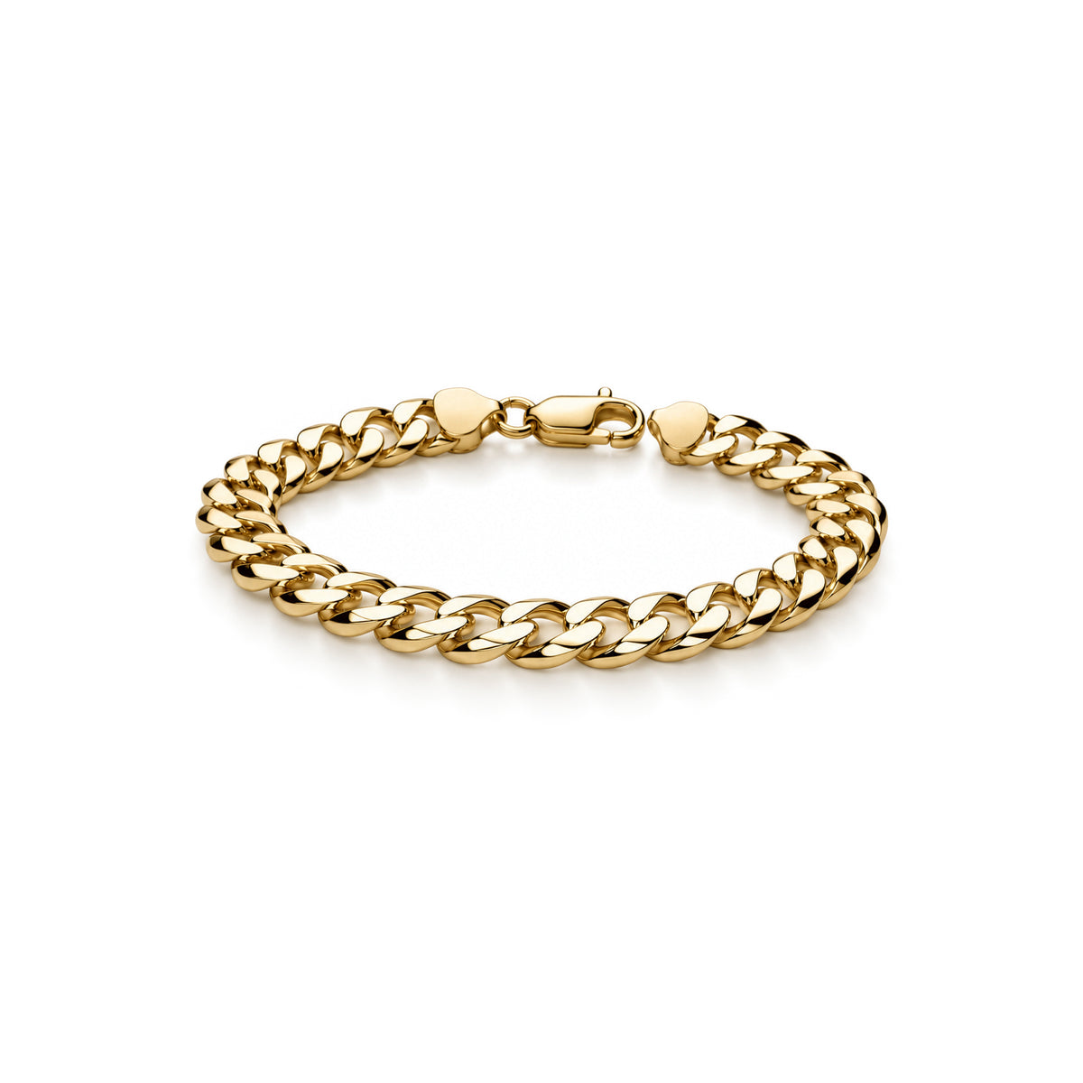 Gold plated sterling silver 8mm mens curb bracelet 8.5 inch - front