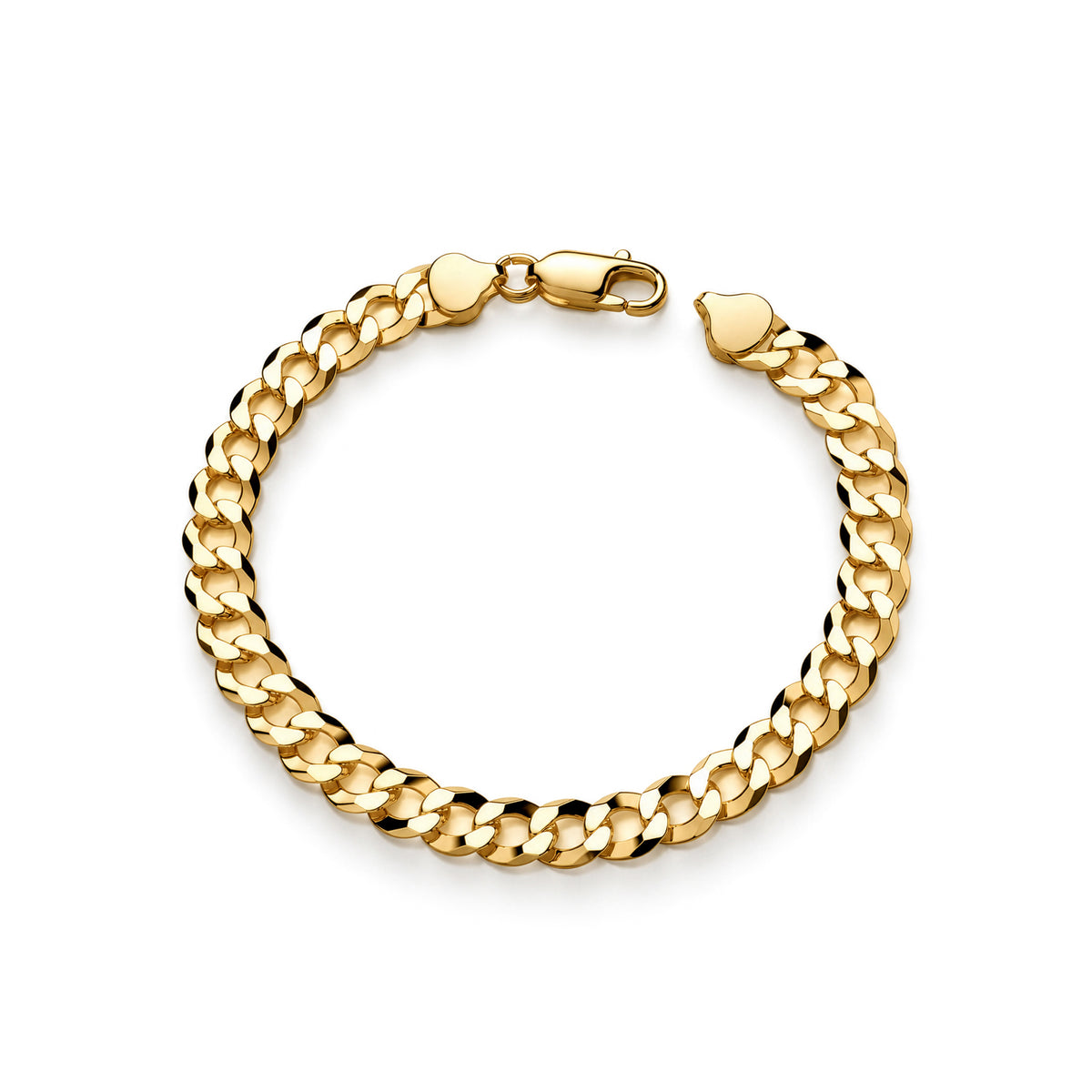 Gold plated sterling silver 8mm mens curb bracelet 8.5 inch - top
