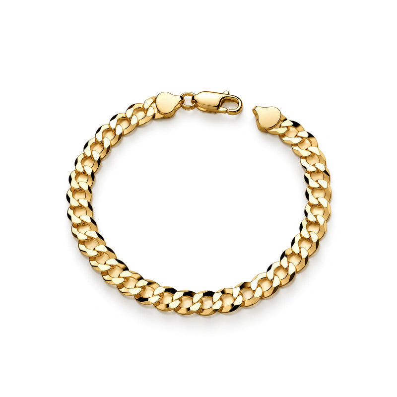 Gold plated sterling silver 8mm mens curb bracelet 8.5 inch - top