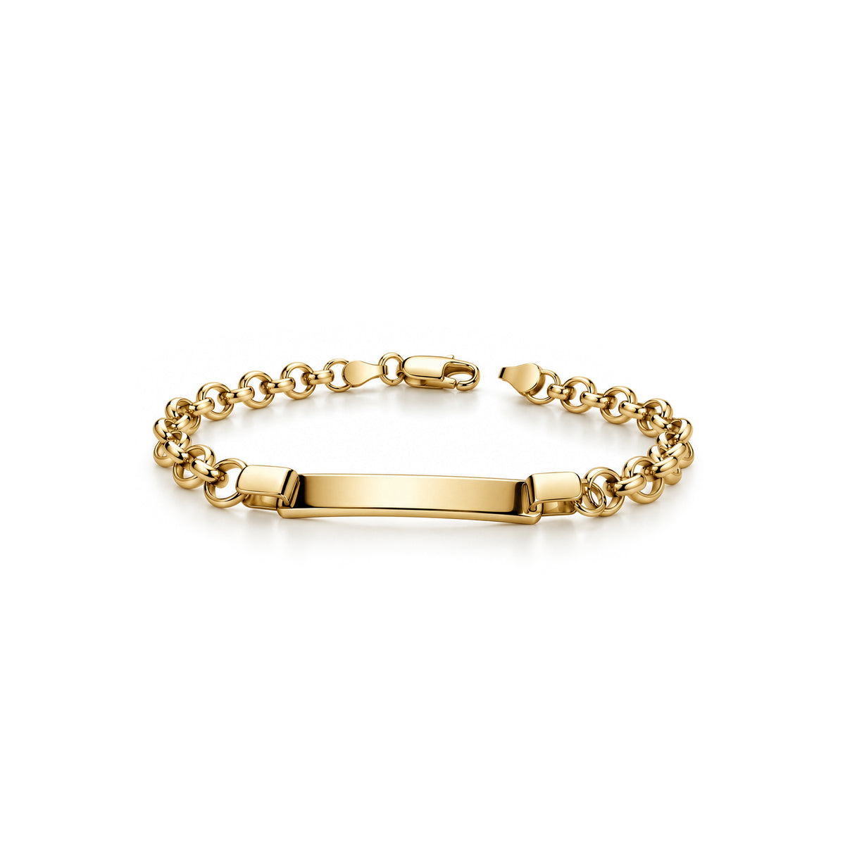 Gold plated sterling silver ID belcher bracelet 7.5 inch - front