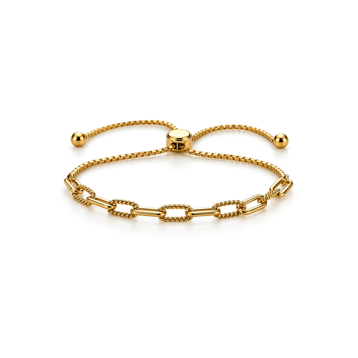 Gold plated sterling silver adjustable paperclip bracelet - front