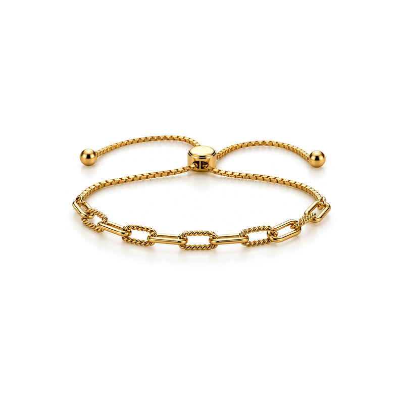 Gold plated sterling silver adjustable paperclip bracelet - front