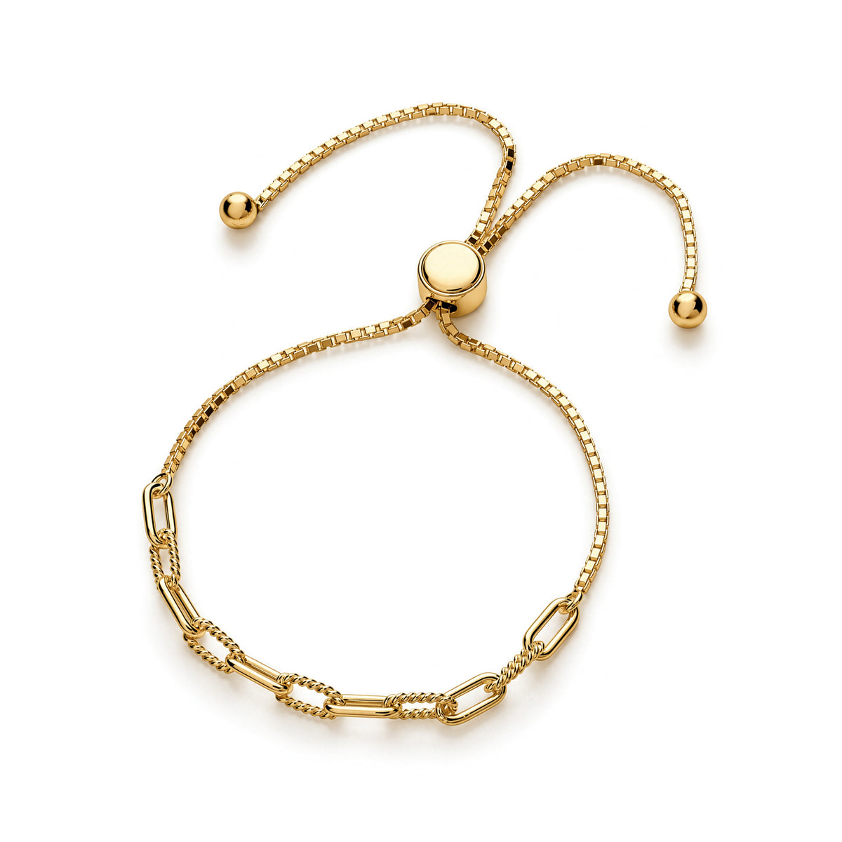 Gold plated sterling silver adjustable paperclip bracelet - top