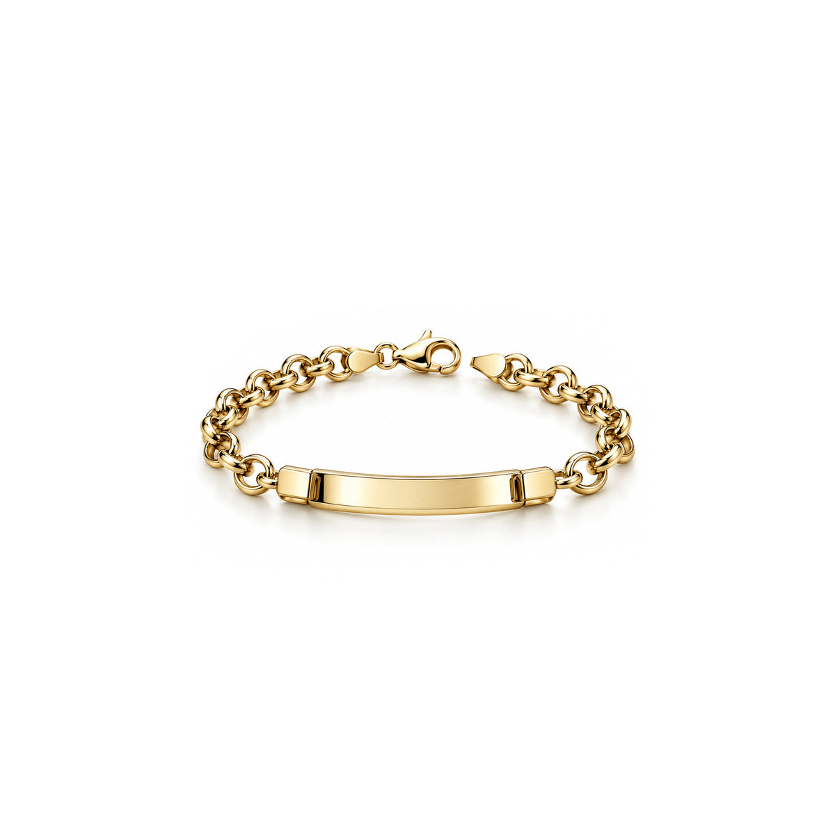 Gold plated sterling silver baby child ID belcher bracelet 6.5 inch - front