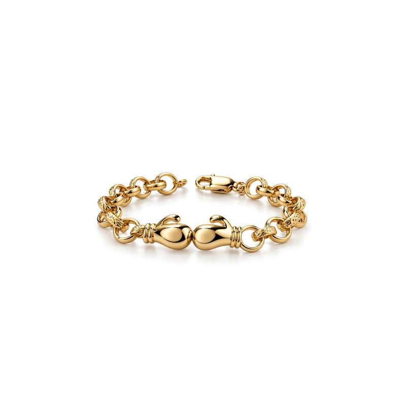Gold plated sterling silver child boxing glove bracelet - front