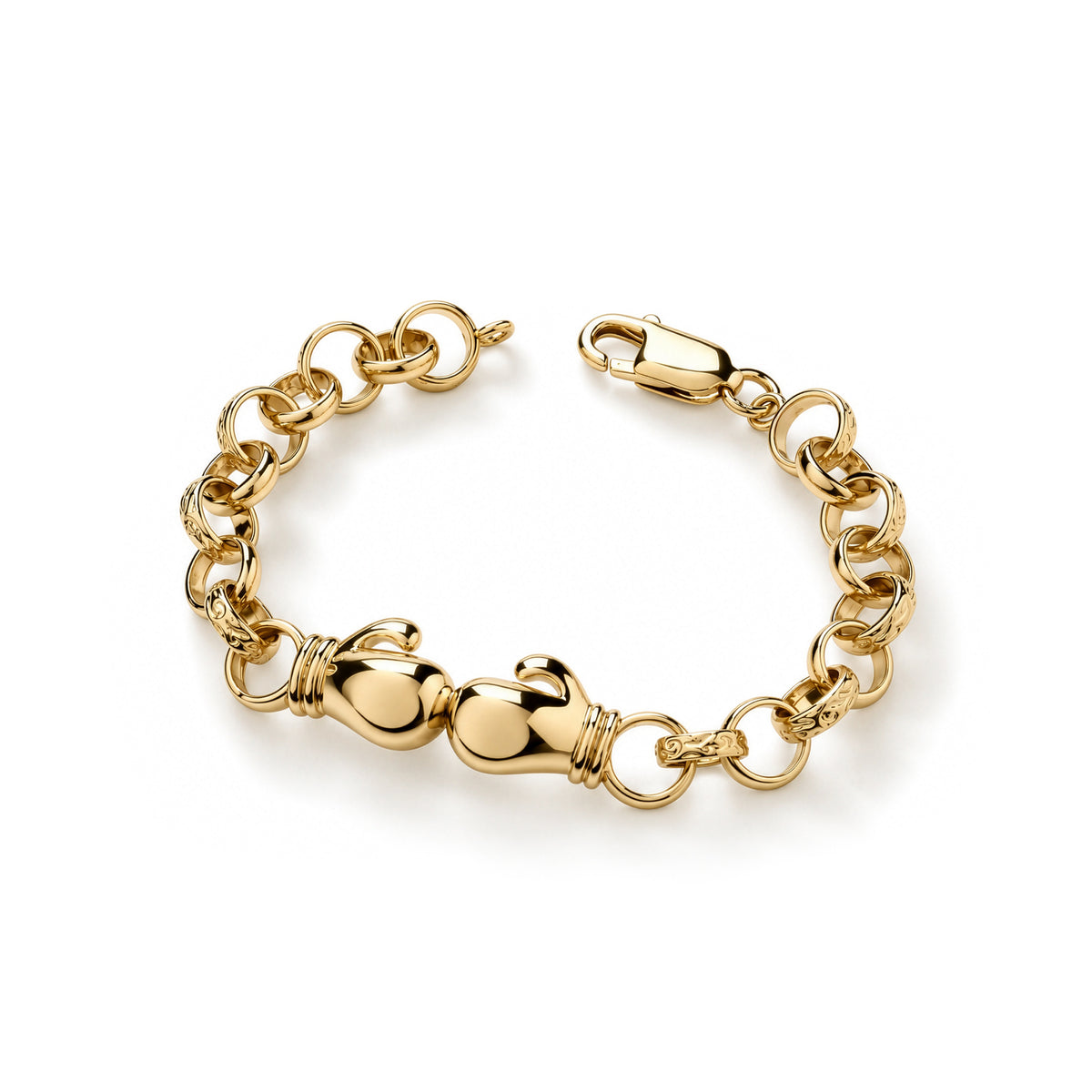 Gold plated sterling silver child boxing glove bracelet - top