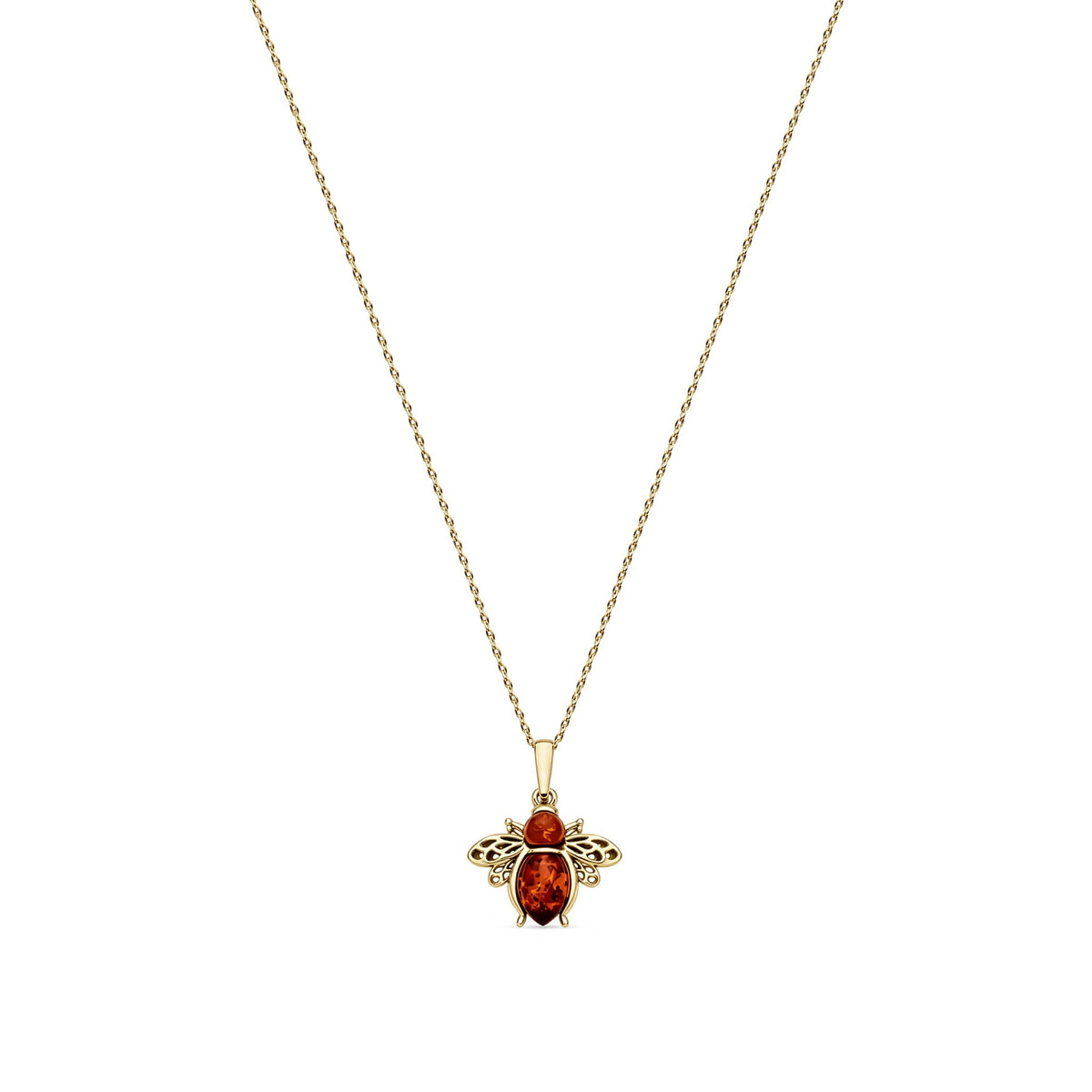 Gold Plated Sterling Silver Natural Baltic Amber Bee Pendant