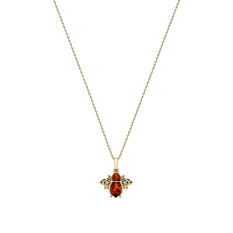 Gold Plated Sterling Silver Natural Baltic Amber Bee Pendant