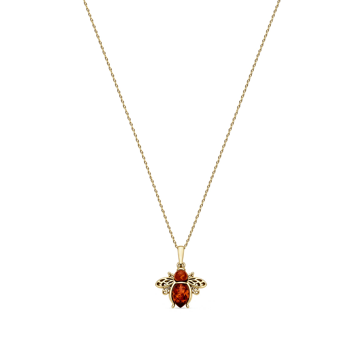 Gold Plated Sterling Silver Natural Baltic Amber Bee Pendant