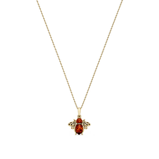 Gold Plated Sterling Silver Natural Baltic Amber Bee Pendant