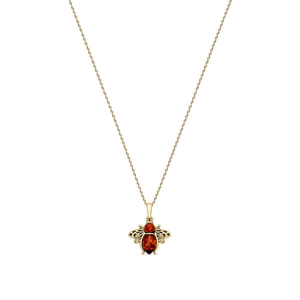 Gold Plated Sterling Silver Natural Baltic Amber Bee Pendant