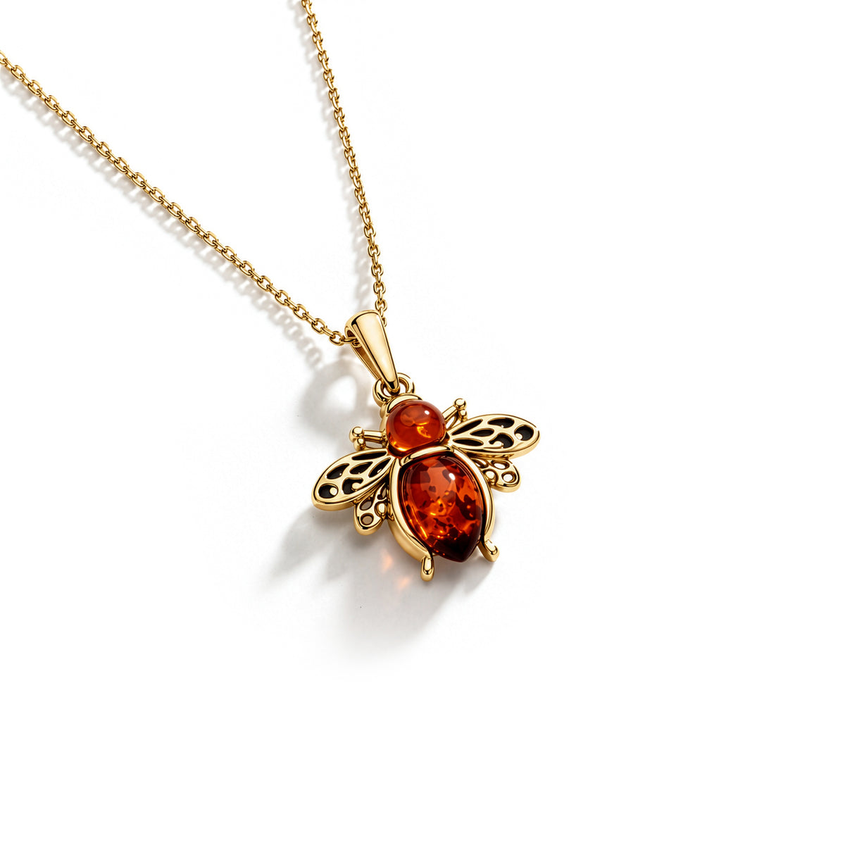 Gold Plated Sterling Silver Natural Baltic Amber Bee Pendant