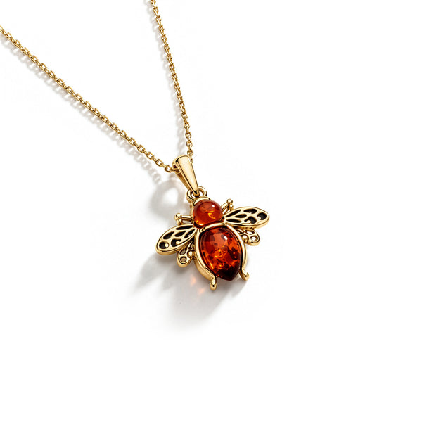 Gold Plated Sterling Silver Natural Baltic Amber Bee Pendant