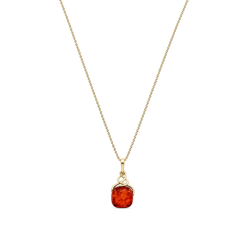 Gold Plated Sterling Silver Natural Baltic Amber Celtic Drop Pendant