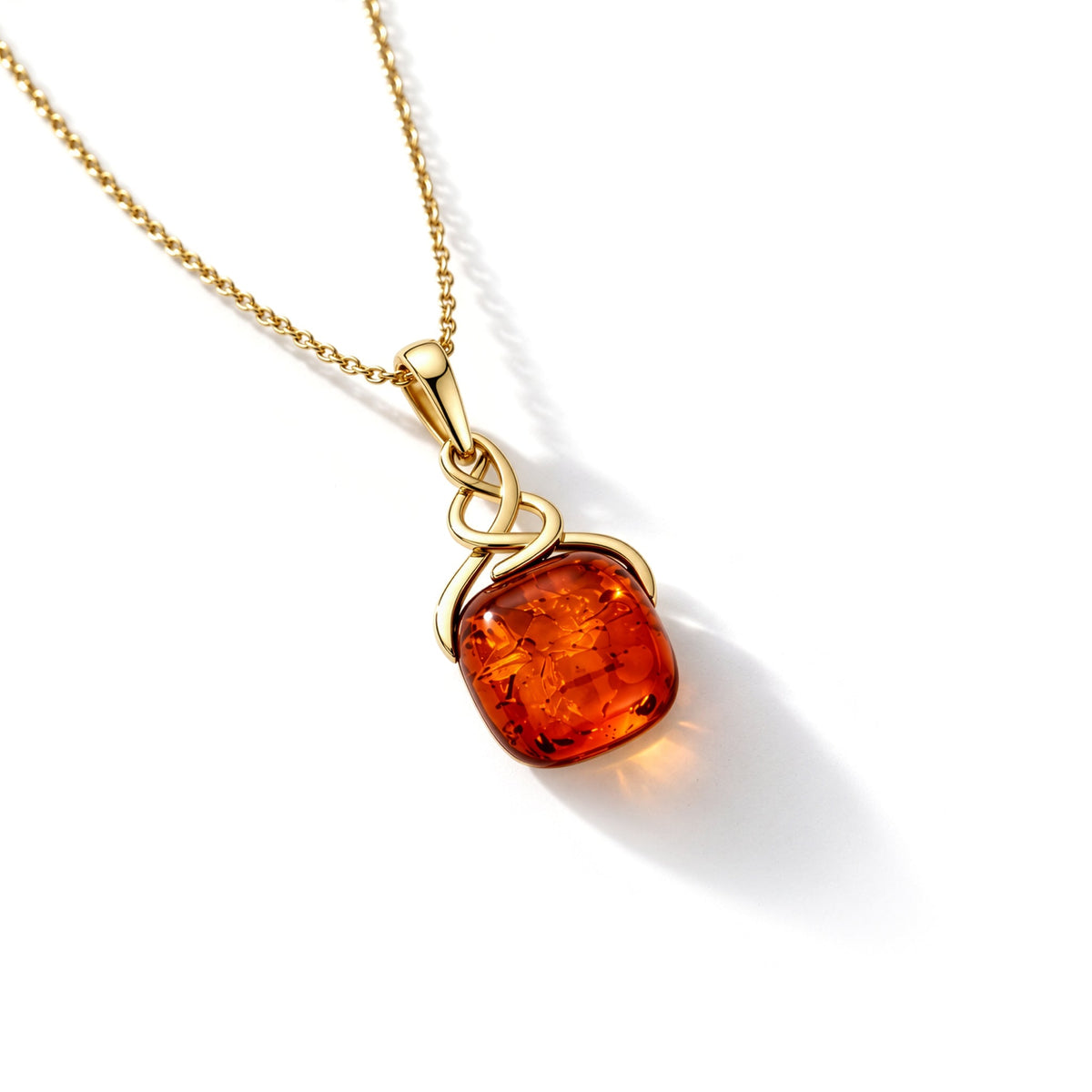 Gold Plated Sterling Silver Natural Baltic Amber Celtic Drop Pendant
