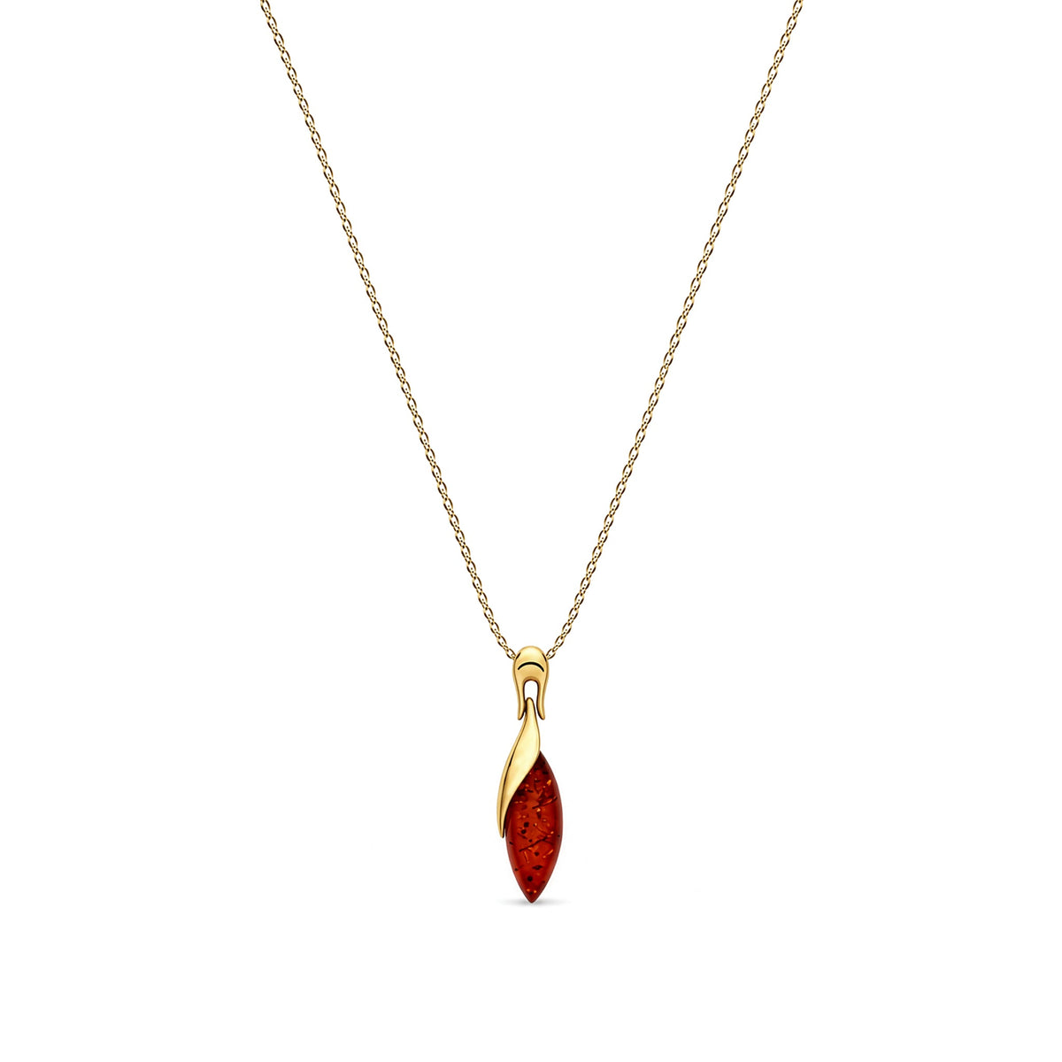 Gold Plated Sterling Silver Natural Baltic Amber Elongated Marquise Sweep Pendant