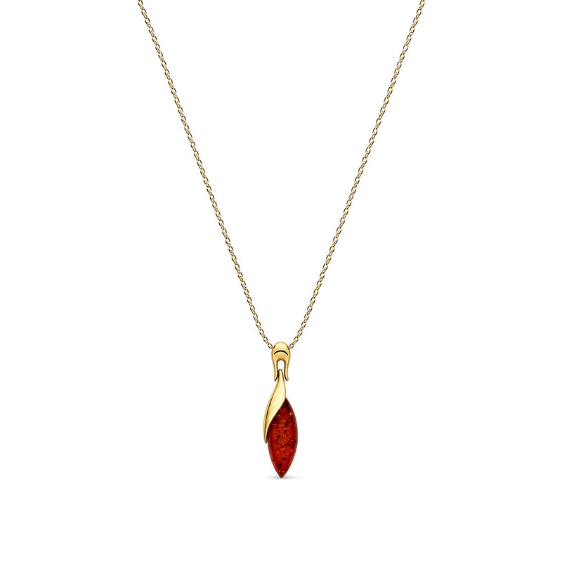 Gold Plated Sterling Silver Natural Baltic Amber Elongated Marquise Sweep Pendant