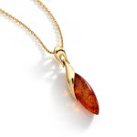 Gold Plated Sterling Silver Natural Baltic Amber Elongated Marquise Sweep Pendant