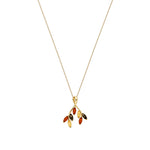 Gold Plated Sterling Silver Natural Baltic Amber Five-Leaf Branch Pendant