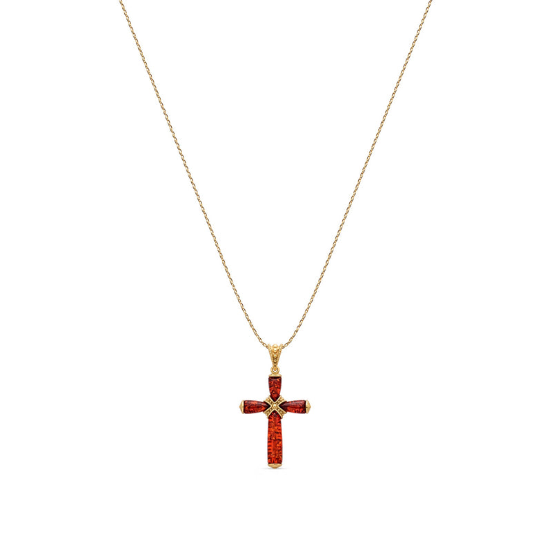Gold Plated Sterling Silver Natural Baltic Amber Four-Stone Cross Pendant