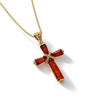 Gold Plated Sterling Silver Natural Baltic Amber Four-Stone Cross Pendant