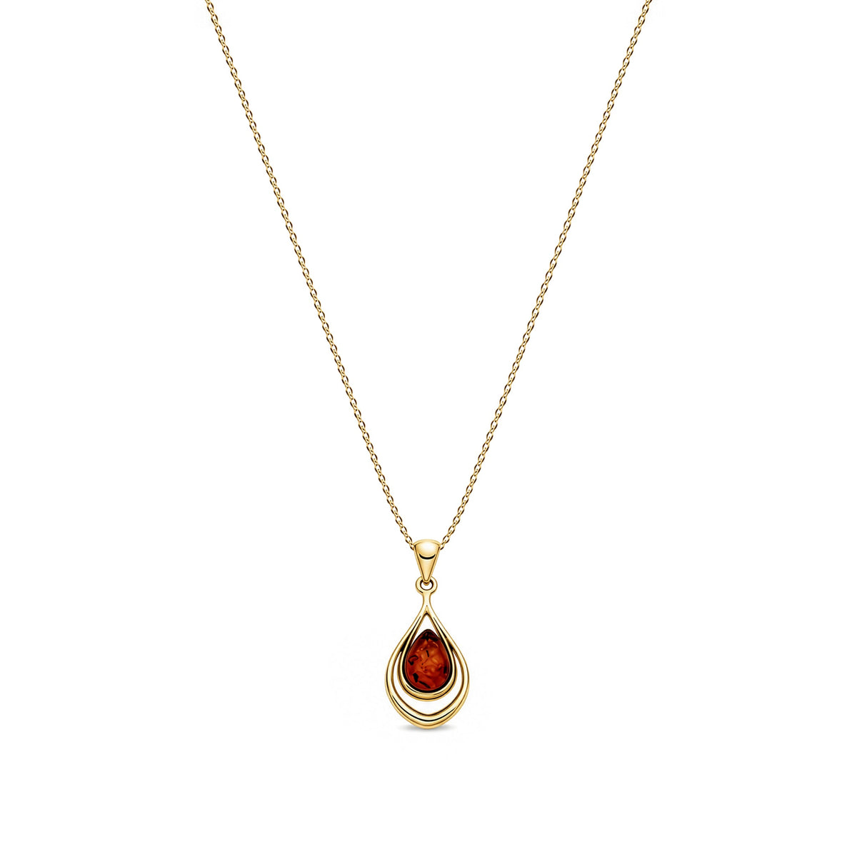 Gold Plated Sterling Silver Natural Baltic Amber Layered Teardrop Pendant