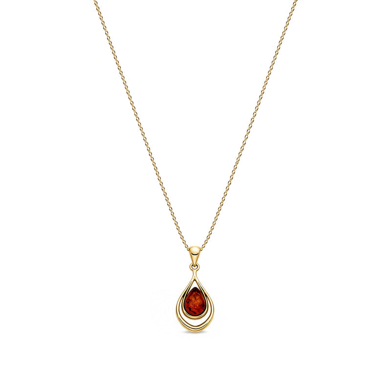 Gold Plated Sterling Silver Natural Baltic Amber Layered Teardrop Pendant