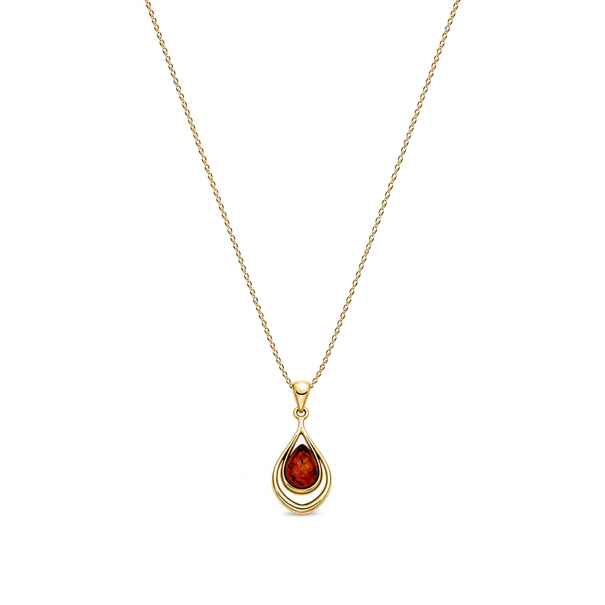 Gold Plated Sterling Silver Natural Baltic Amber Layered Teardrop Pendant