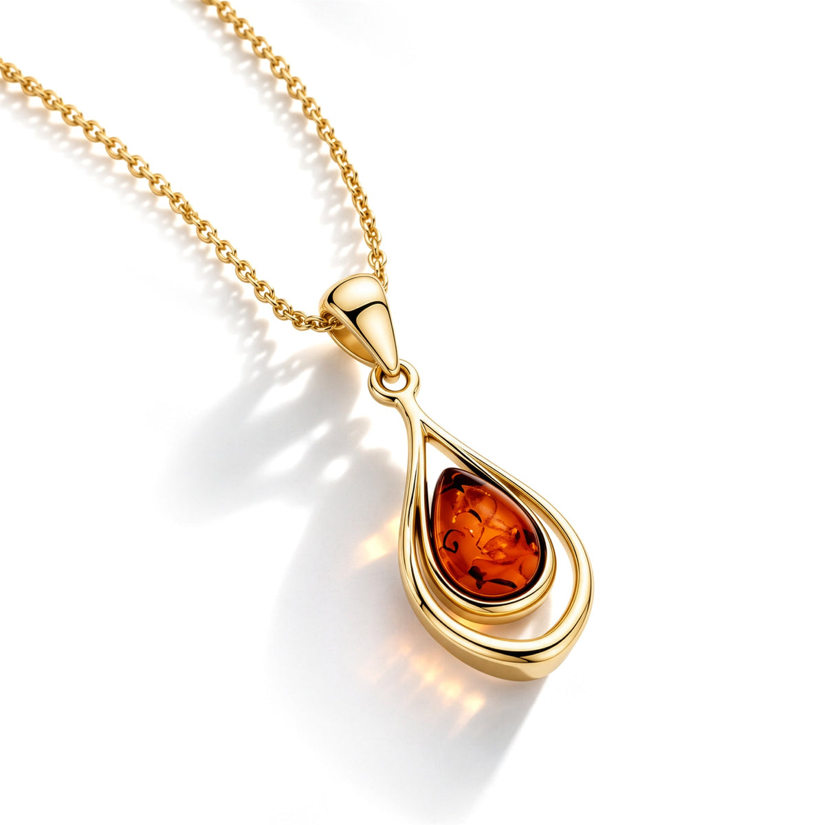 Gold Plated Sterling Silver Natural Baltic Amber Layered Teardrop Pendant