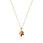 Gold Plated Sterling Silver Natural Baltic Amber Leaf Cluster Pendant