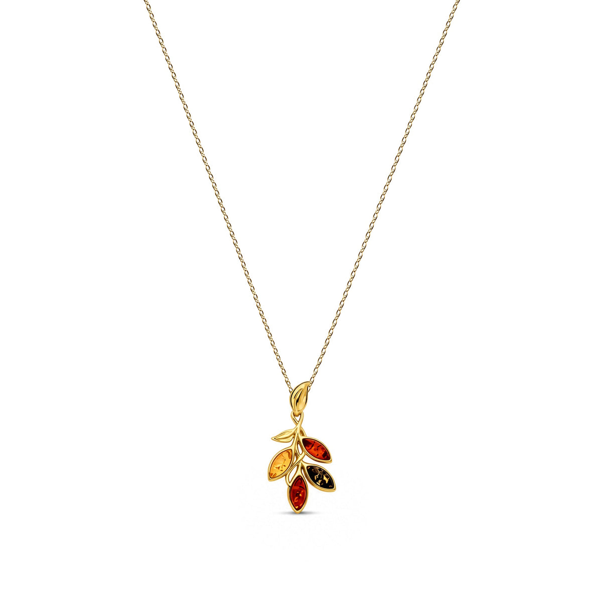 Gold Plated Sterling Silver Natural Baltic Amber Leaf Cluster Pendant