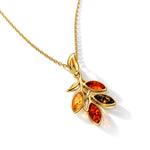 Gold Plated Sterling Silver Natural Baltic Amber Leaf Cluster Pendant