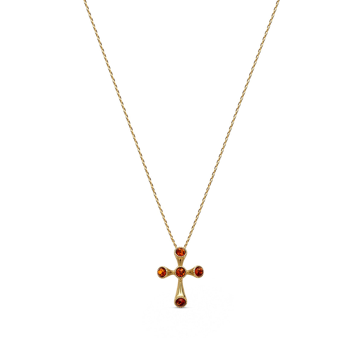 Gold Plated Sterling Silver Natural Baltic Amber Ornate Cross Pendant