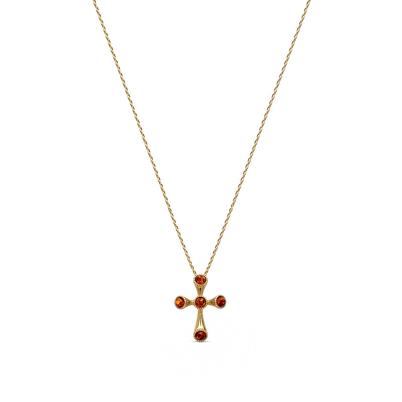Gold Plated Sterling Silver Natural Baltic Amber Ornate Cross Pendant