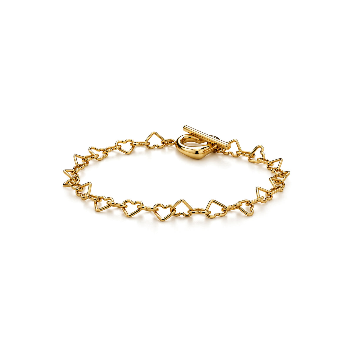 Gold-Plated Sterling Silver Open Heart Link Bracelet with T-Bar Clasp