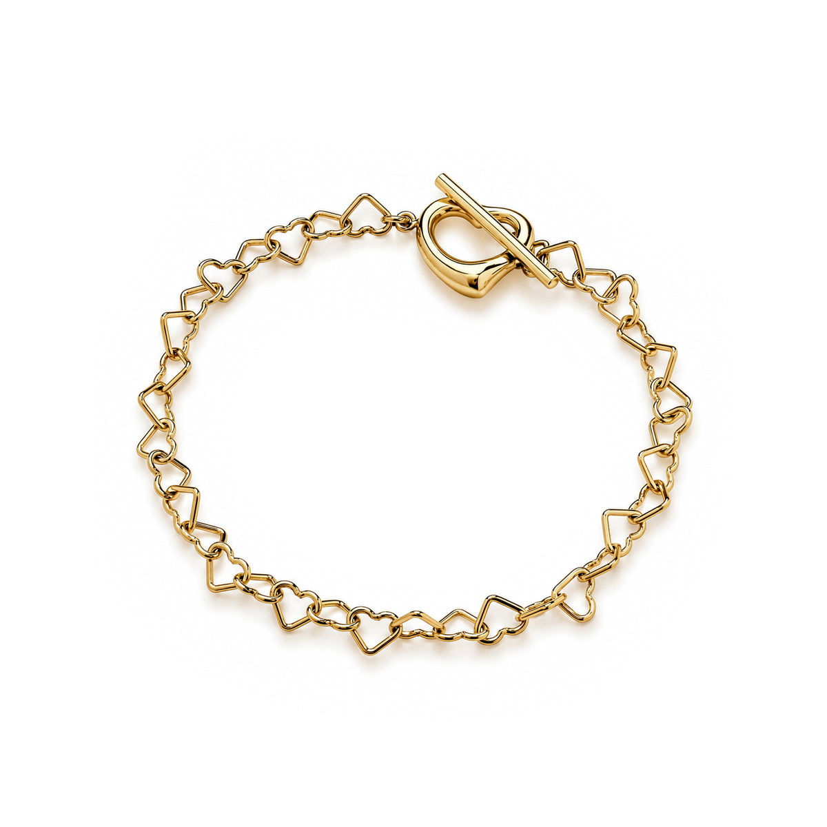 Gold-Plated Sterling Silver Open Heart Link Bracelet with T-Bar Clasp