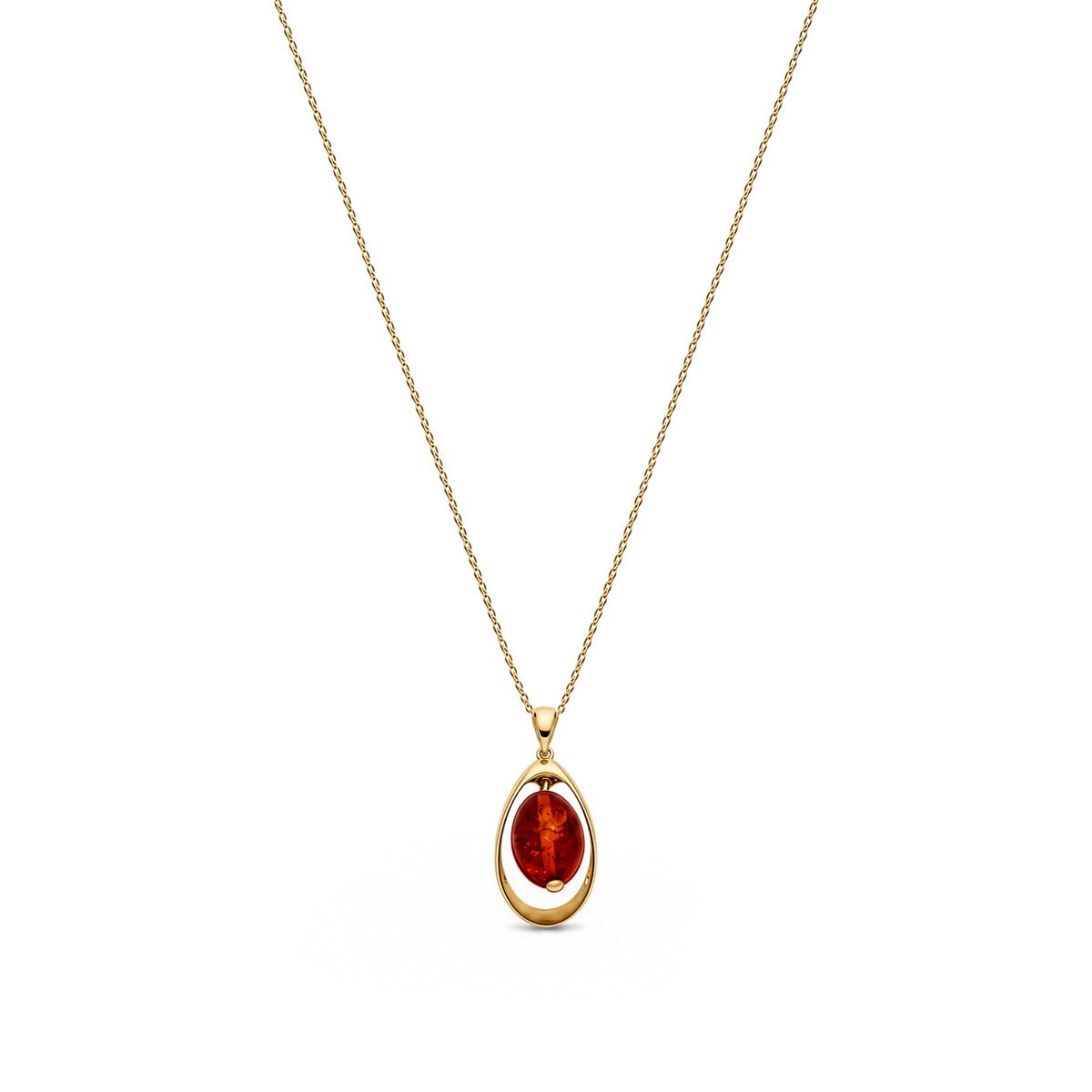 Gold Plated Sterling Silver Natural Baltic Amber Suspended Amber Drop Pendant