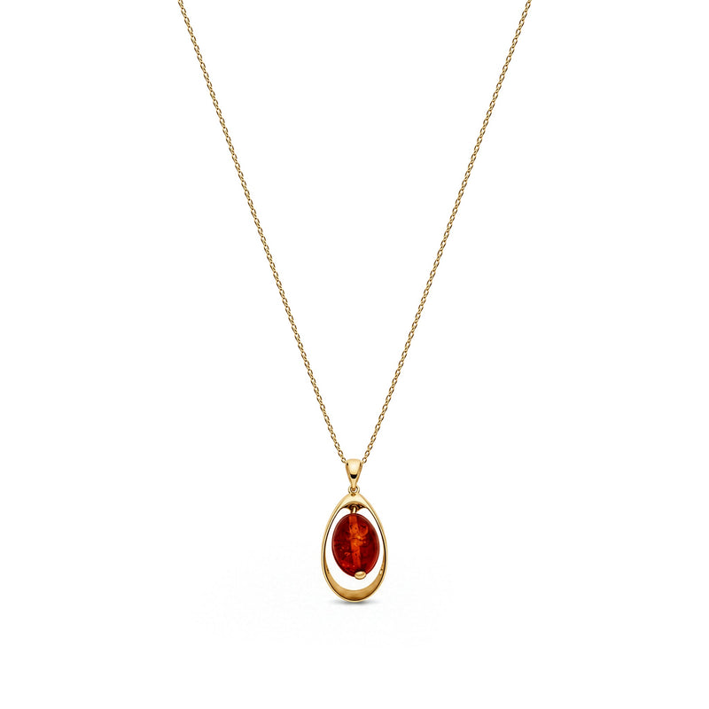 Gold Plated Sterling Silver Natural Baltic Amber Suspended Amber Drop Pendant