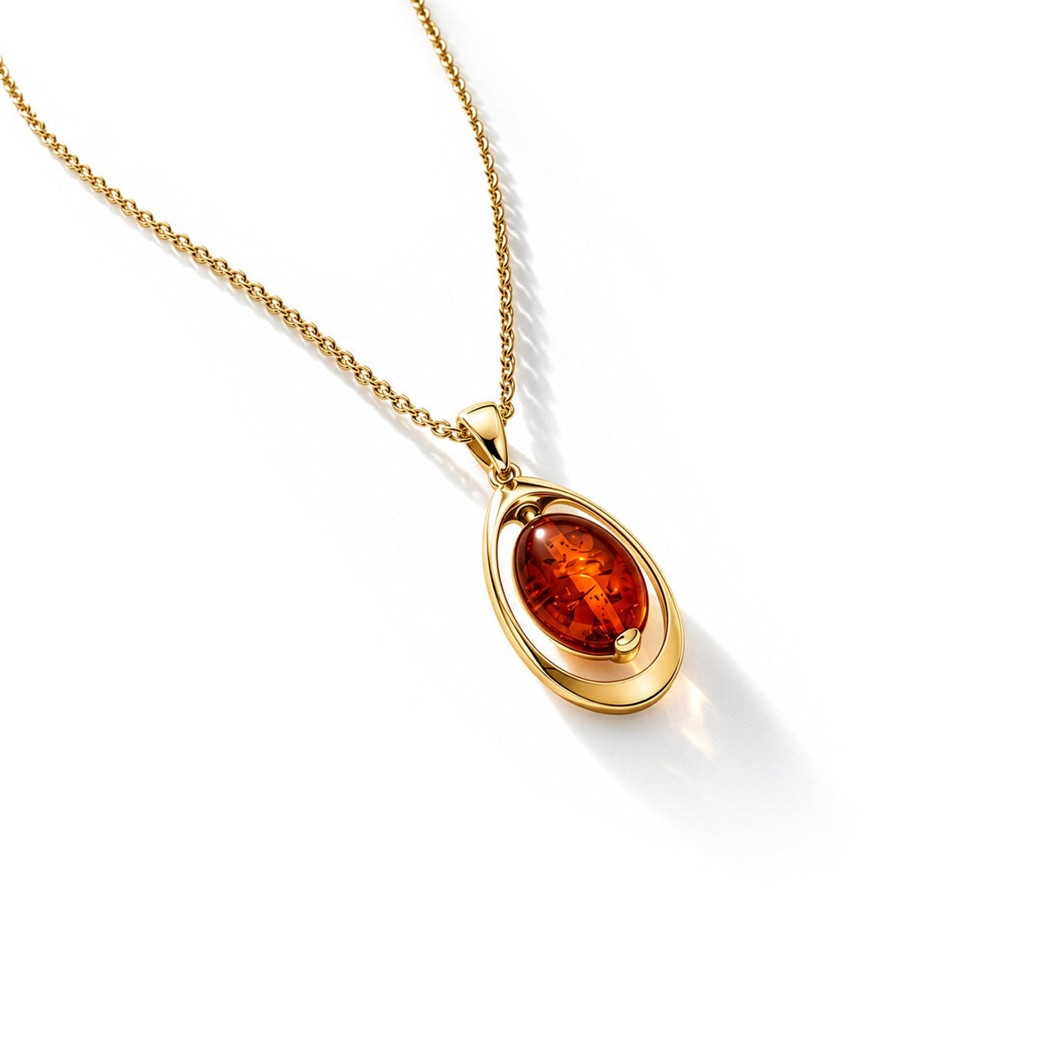 Gold Plated Sterling Silver Natural Baltic Amber Suspended Amber Drop Pendant