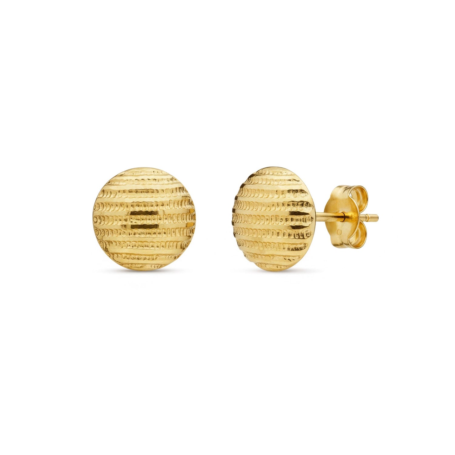 9ct Yellow Gold Diamond Cut Striped Domed Stud Earrings — 10mm