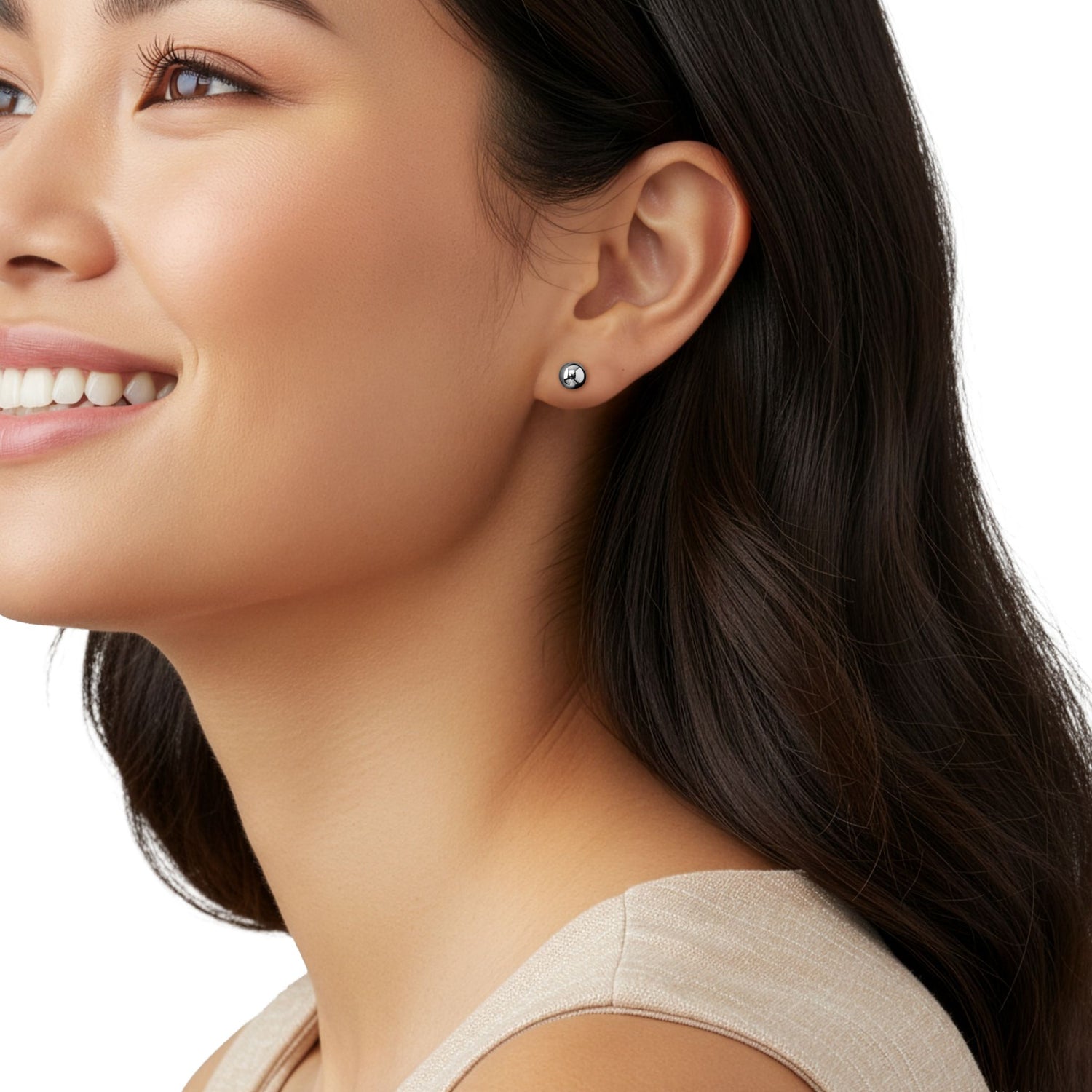 9ct White Gold Polished Button Stud Earrings — 7mm