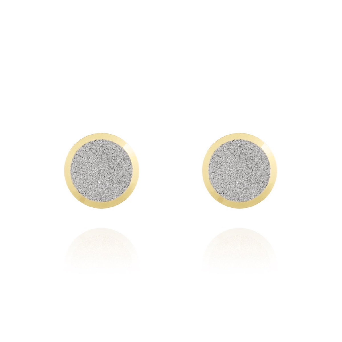 18ct Two Tone White and Yellow Gold Satin Flat Disc Stud Earrings — 6.5mm