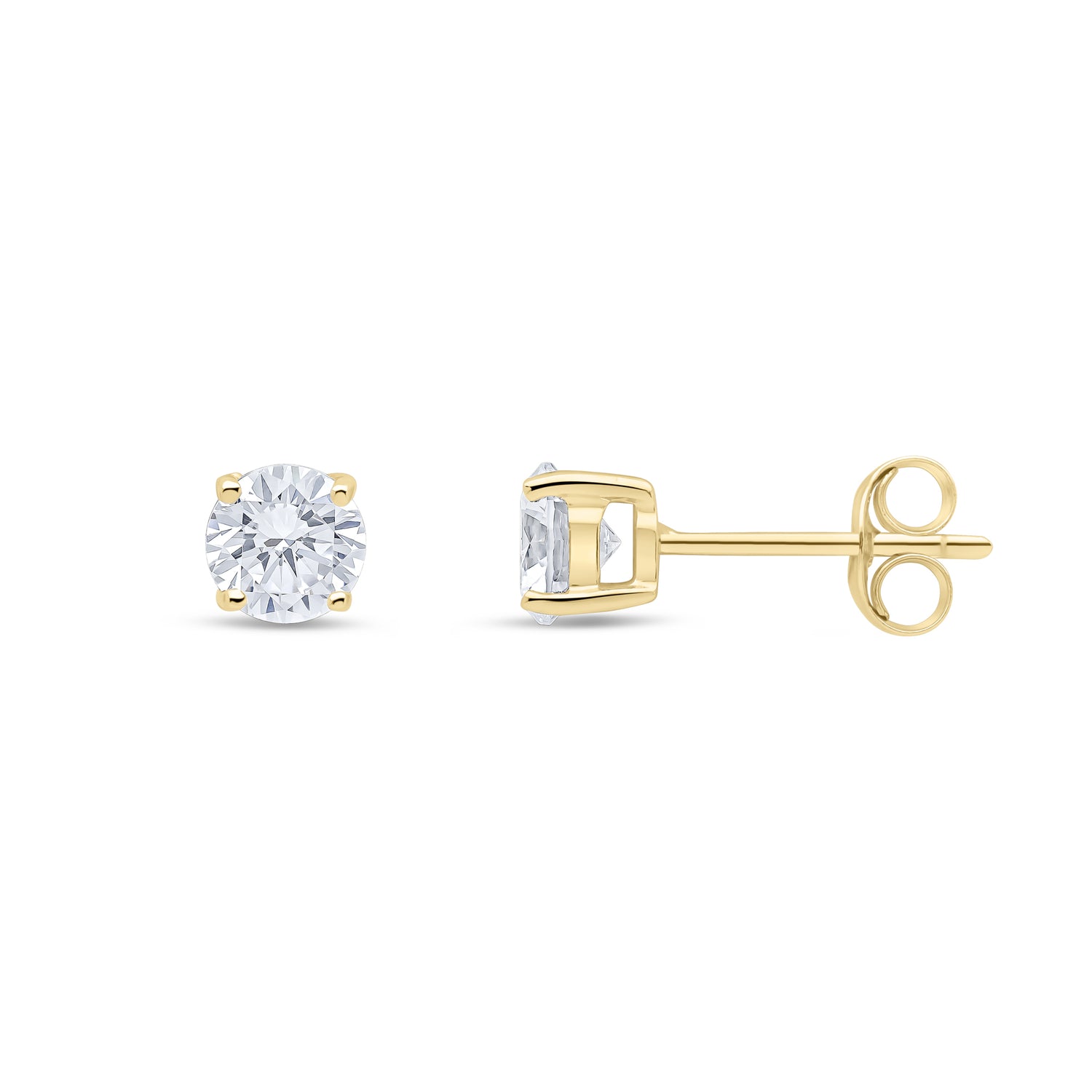 9ct Yellow Gold Round Cubic Zirconia Claw Stud Earrings — 5mm