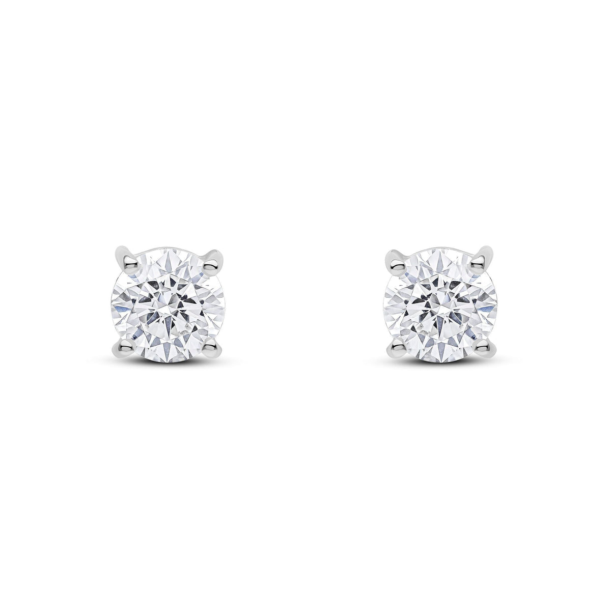 9ct White Gold Round Cubic Zirconia CZ Claw Set Stud Earrings — 6mm