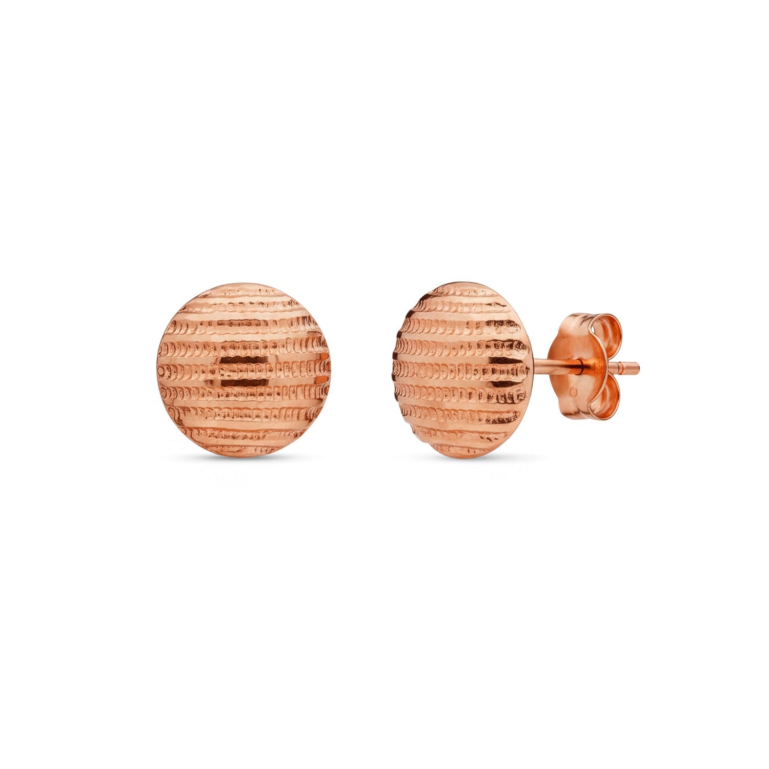 9ct Rose Gold Diamond Cut Striped Domed Stud Earrings — 10mm