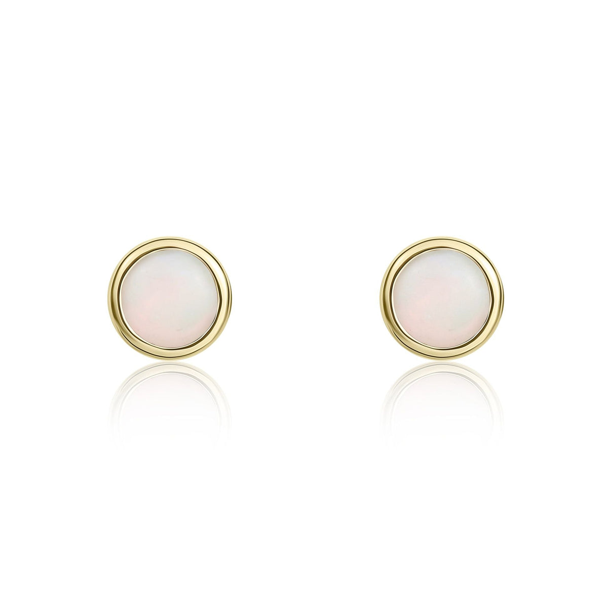 9ct Yellow Gold Round Natural Opal Rubover Stud Earrings — 3mm